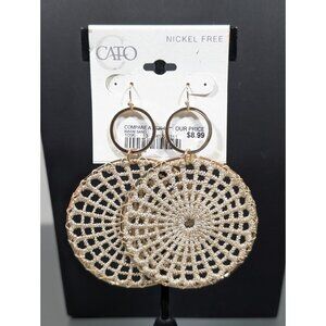 CATO Boho Crochet Medallion Round Bold Runway Earrings Boho Gold Tone